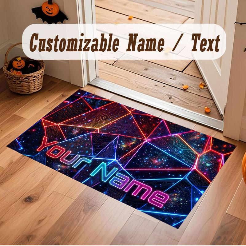 Abstract Geometric Theme Crystal Velvet Floor Rug Personalized Custom Name Text Warm Carpet Home Decoration