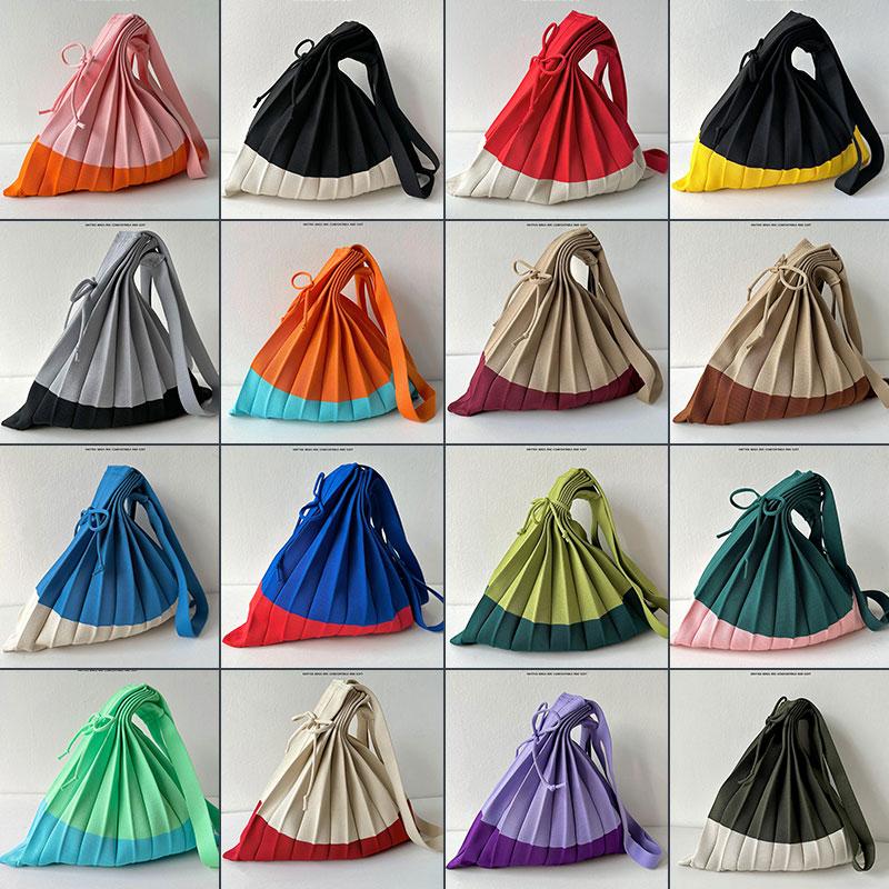 New Knitted Pleats Tote Bag Designer Chic Stitching Contrast Korean Retro Fashion Women Shoulder Shopper Handbag Foldable