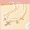 Collier multicouche en perles artificielles avec pendentif croix pour femme - Bijoux tendance d'été