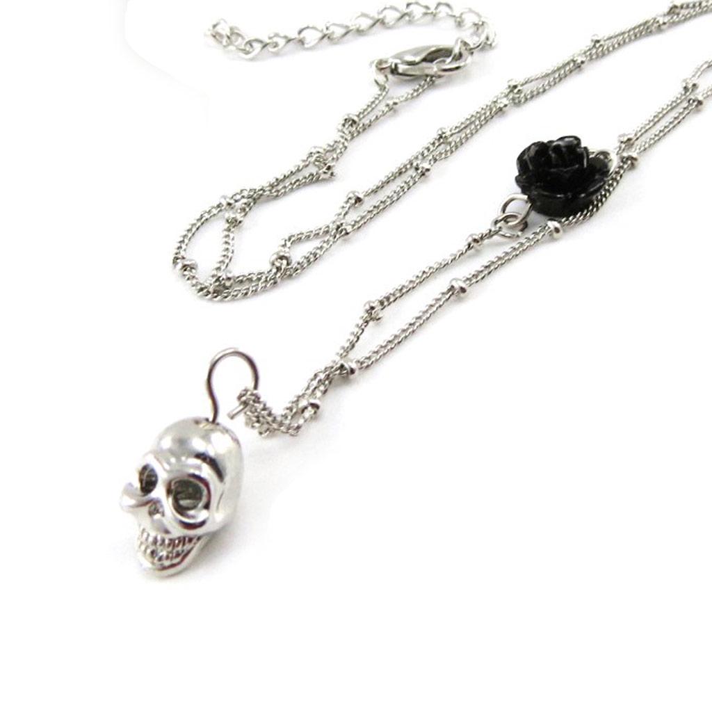 Les Trésors De Lily [J1155] - Czarny srebrny designerski naszyjnik „Czaszka”.
