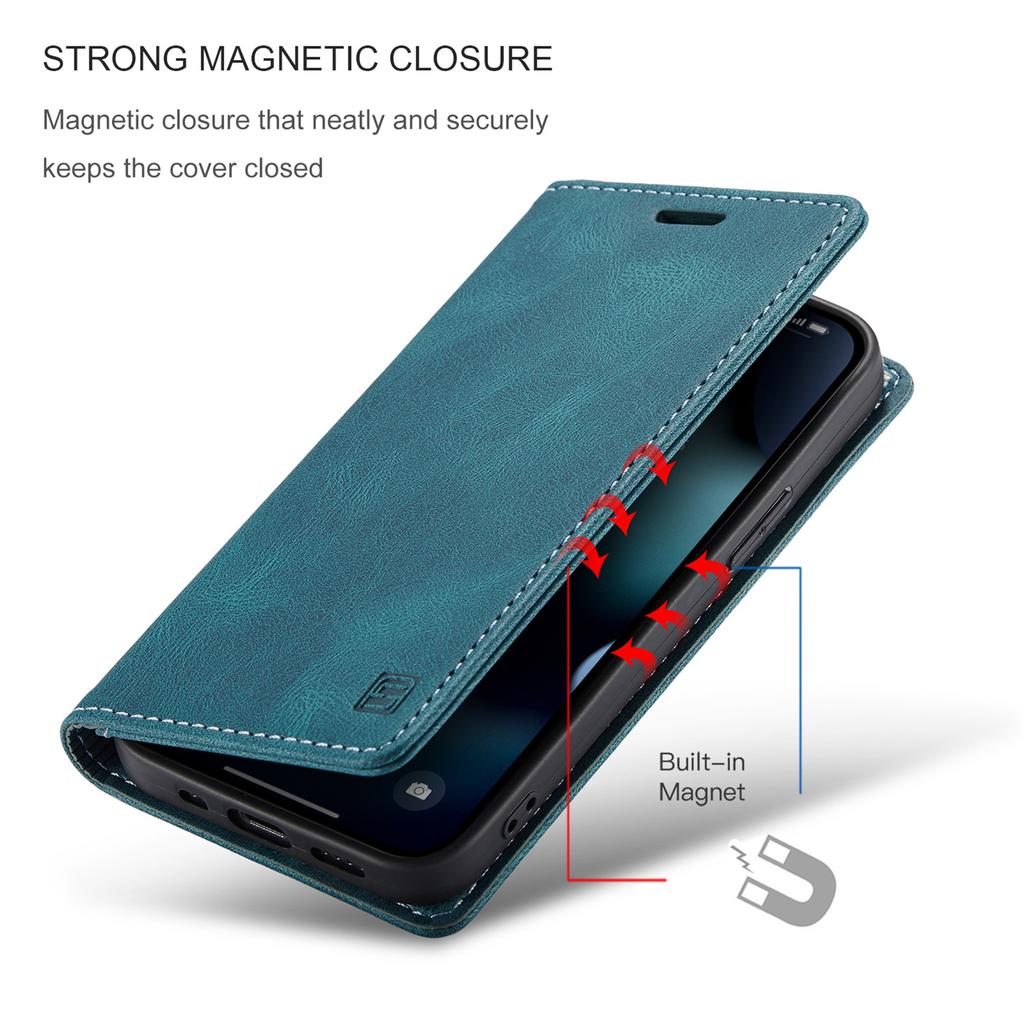 Für iPhone 13 mini Vintage Leder Flip Wallet Hülle mit RFID-blockierendem Kartenschlitz, Mattes Retro Folio Cover für Damen Herren (4 Farben)