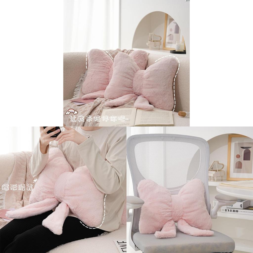 Modern Minimalist Pink Bunny Faux Fur Decorative Throw Pillow With Bow Ribbon For Living Room Decor