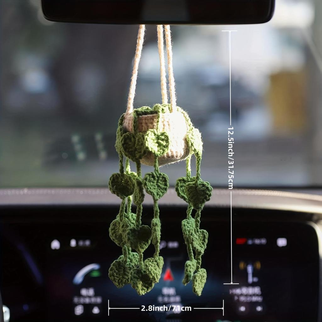 Závěsný košík s háčkovanými rostlinami do auta, závěsná rostlina do auta, doplňky do auta, ozdoba na auto, doplňky do zpětného zrcátka C