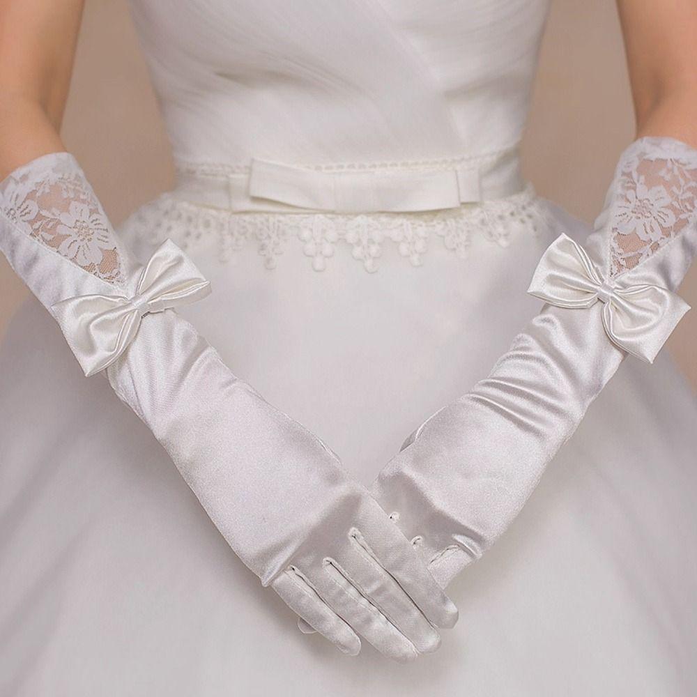 Handmade Wedding Gloves Lace Trimmed Satin Gloves Designed Bride Gloves  Formal Occasions