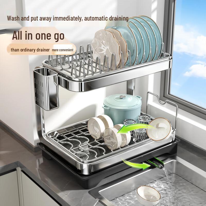Jiabangshou Stainless Steel 2-Tier Countertop Dish Drying Rack