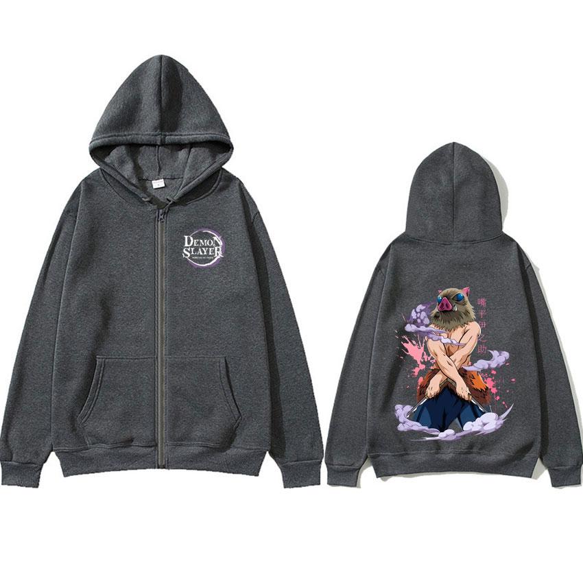 Hashibira Inosuke Print Hooded Casual Sweatshirt Autumn Winter Mens Harajuku Graphics Anime Zipper Hoodie