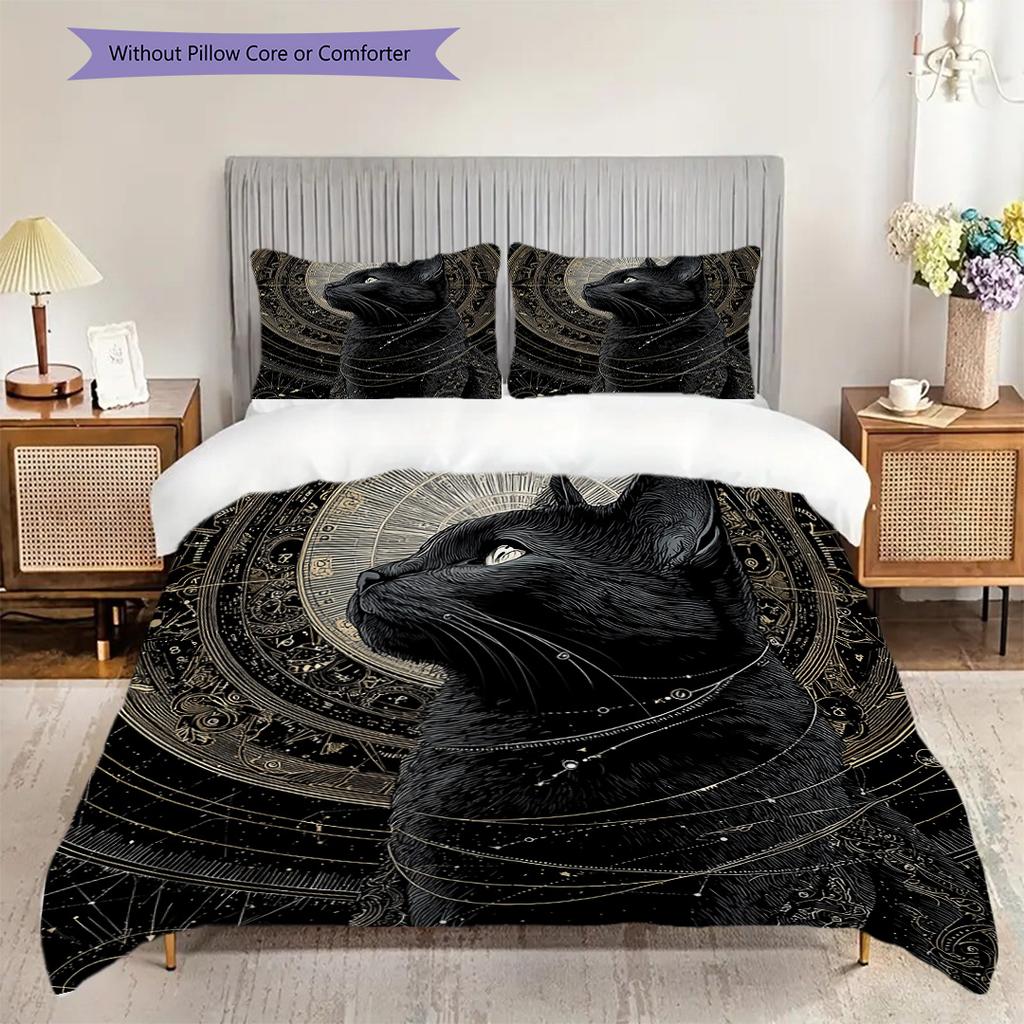 Black Cat Pattern Bedding Quilt Set Quilt Cover Pillowcase Home Decoration Birthday Gift (1 * Duvet Cover + 2 * Pillowcase, Without Core)