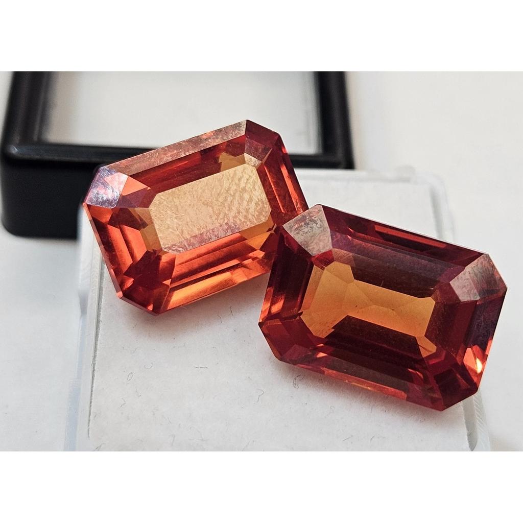 Padparadscha Sapphire For Earring Making 22+ Ct Emerald Cut Pair Gemstone