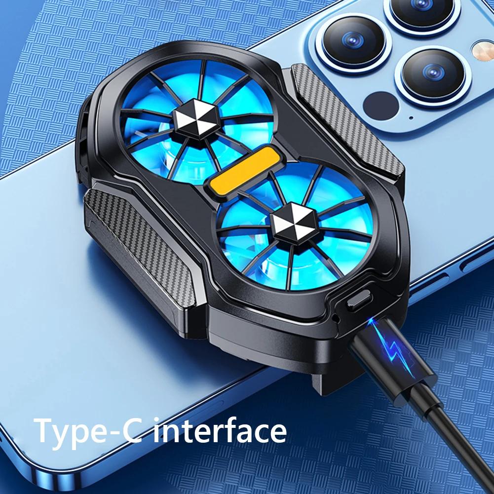 

Dual Fan Mobile Phone Cooler Cable/Battery Portable Game Heat Sink Air Cooling Type-C with Blue Light for Android IOS PUBG Game