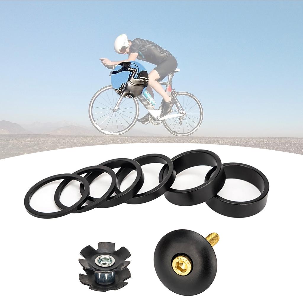 Sada distančních podložek pro hlavové složení jízdního kola z hliníkové slitiny s víčkem představce, dlouhými šrouby a hvězdicí pro hlavové složení přední vidlice - Distanční podložky pro přední vidlici jízdních kol