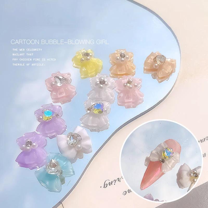 Heart Rhinestone Nail Bow Charms 10pcs Ice Transparent Crystal  Bowtie Jewelry 14*13mm Love Diamond Resin Ribbon Gems for Nails