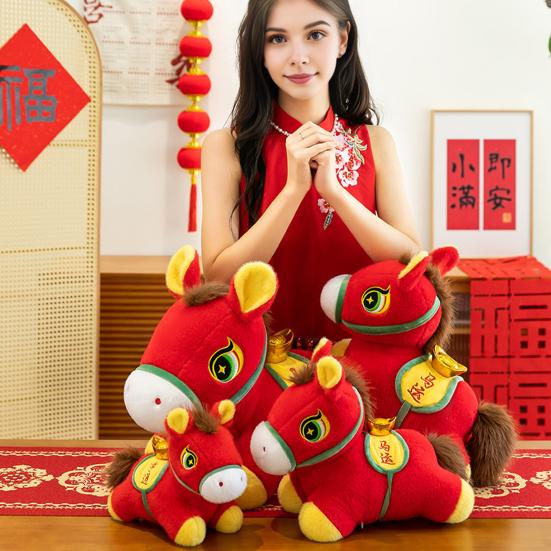 Horse Doll Auspicious Meaning PP Cotton Filling Plush Toy Traditional Zodiac Horse with Lucky Bag PP Cotton Filling Doll