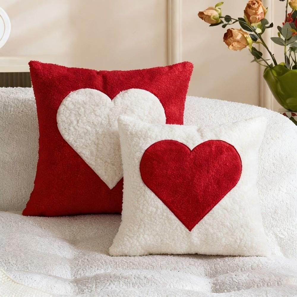 Soft Valentine Heart Pattern Pillowcase Embroidery Decorative Tufted Cushion Case LOVE Red White Plush Cushion Cover Bedroom