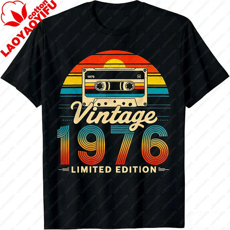 50 Years Old Gifts Vintage Born In 1976 Retro 50th Birthday TShirt Funny  Y2k Clothes Street Fashion Graphic T Shirts Cotton