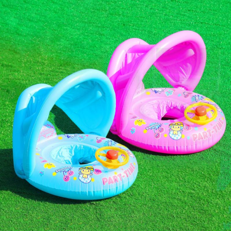 Float Boat Baby Seat With Shade Canopy Kids Inflatable Swimming Pool Aid Ring