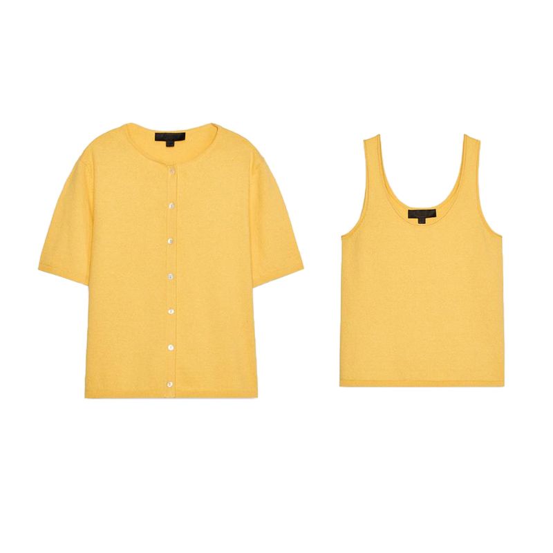 Easiest for Match Short Sleeve Knitting Outwear 3471032 Plain Stitch round Neck Wide Shoulder Strap Simple Casual Top 3471030