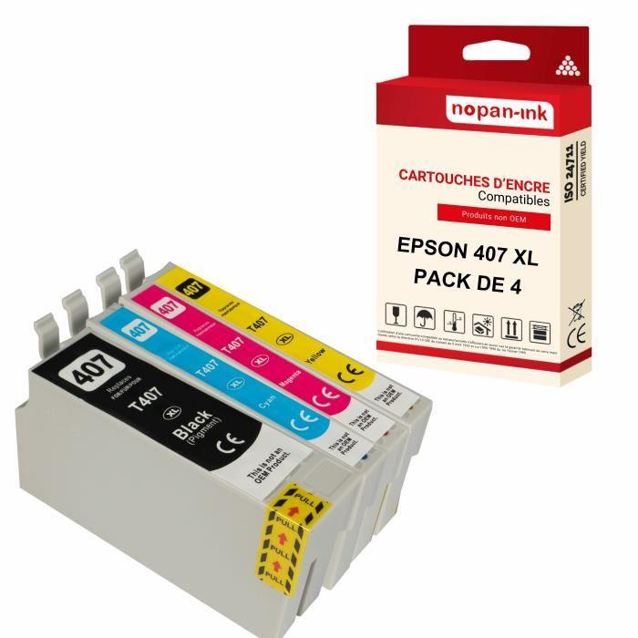 NOPAN-INK - x4 Cartucce compatibili per EPSON 407 XL 407XL Nero + Ciano + Magenta + Giallo (Tastiera) per Epson Expression Photo HD
