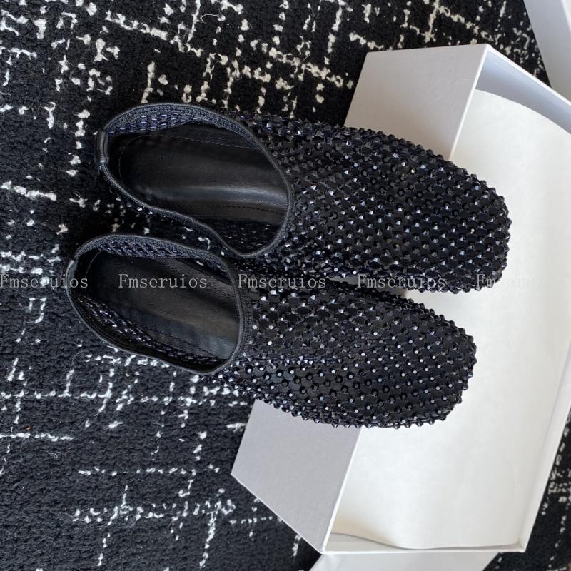 New Women Casual Shoes Square Toe Slip on Mesh Hollow Out Flats Rhinestone Solid High Quality Summer Beach Dress Holiday Sandals