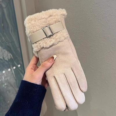Women's Versatile Winter Plush Gloves with Thick Insulation and Touch Screen for Outdoor Skiing and Cold Protection