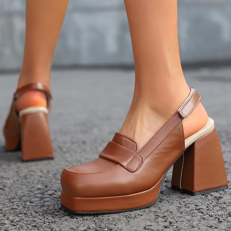 Women's high-heeled sandals spring and summer new waterproof table thick heel large size solid color bag head sandals