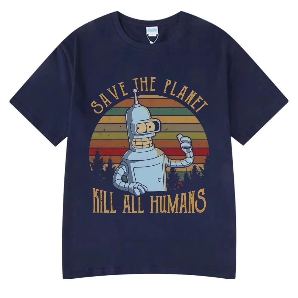 Y2k Tshirt Funny Robot Graphic T Shirt Save The Planet Kill All Humans Clothing Short Sleeve Oversized Cotton Tee Shirts Unisex