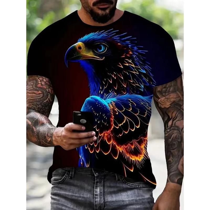 New Cool Eagle Pattern T Shirt For Men Clothing 3D Print Flame Eagle Summer Streetwear