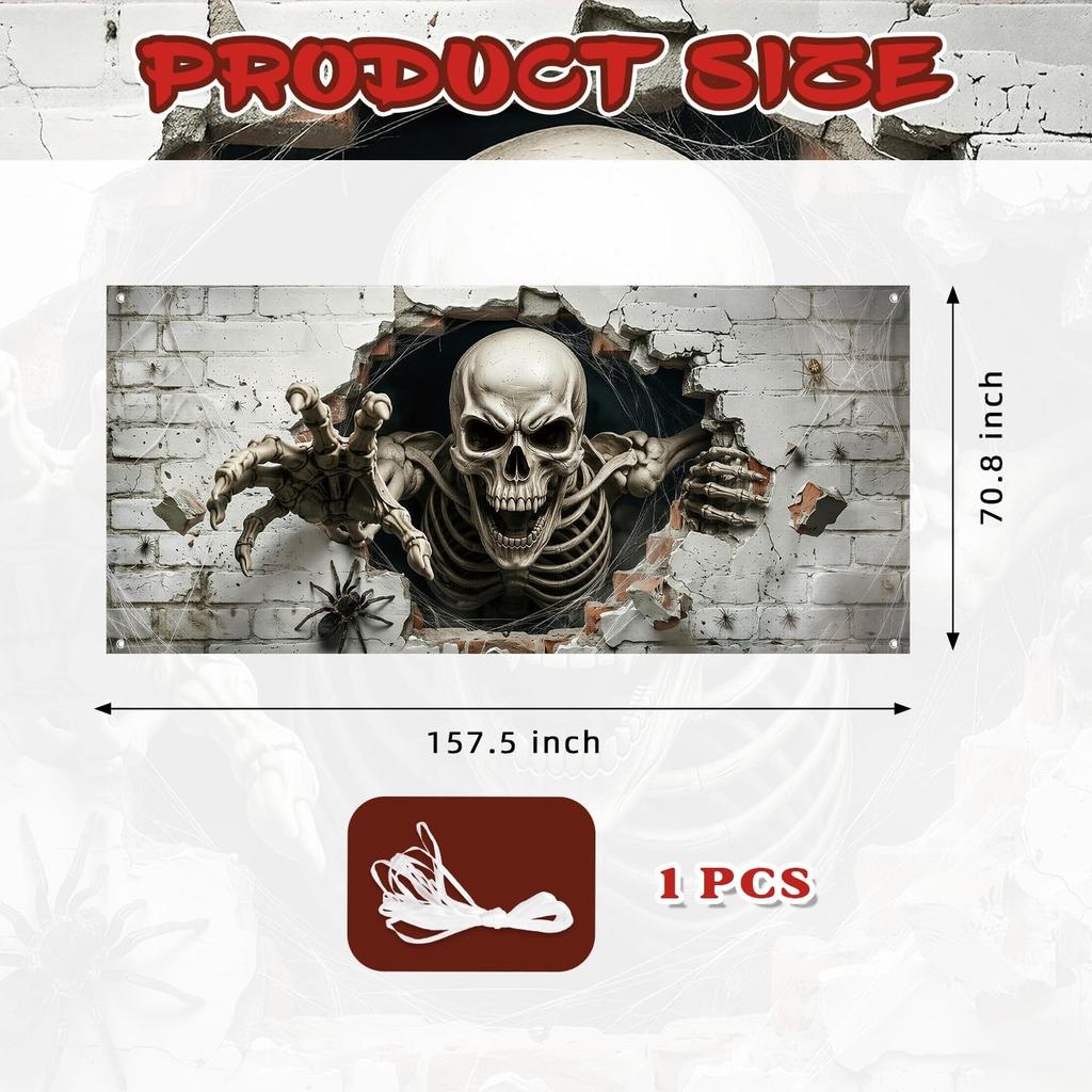 6x13Ft Halloween Garage Door Cover Garage Banner Skull Decor