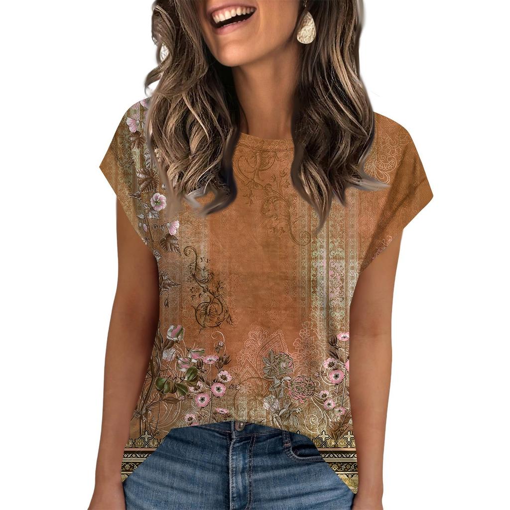 Women Work Casual Fashion Short-sleeved Round Neck T-shirt Top