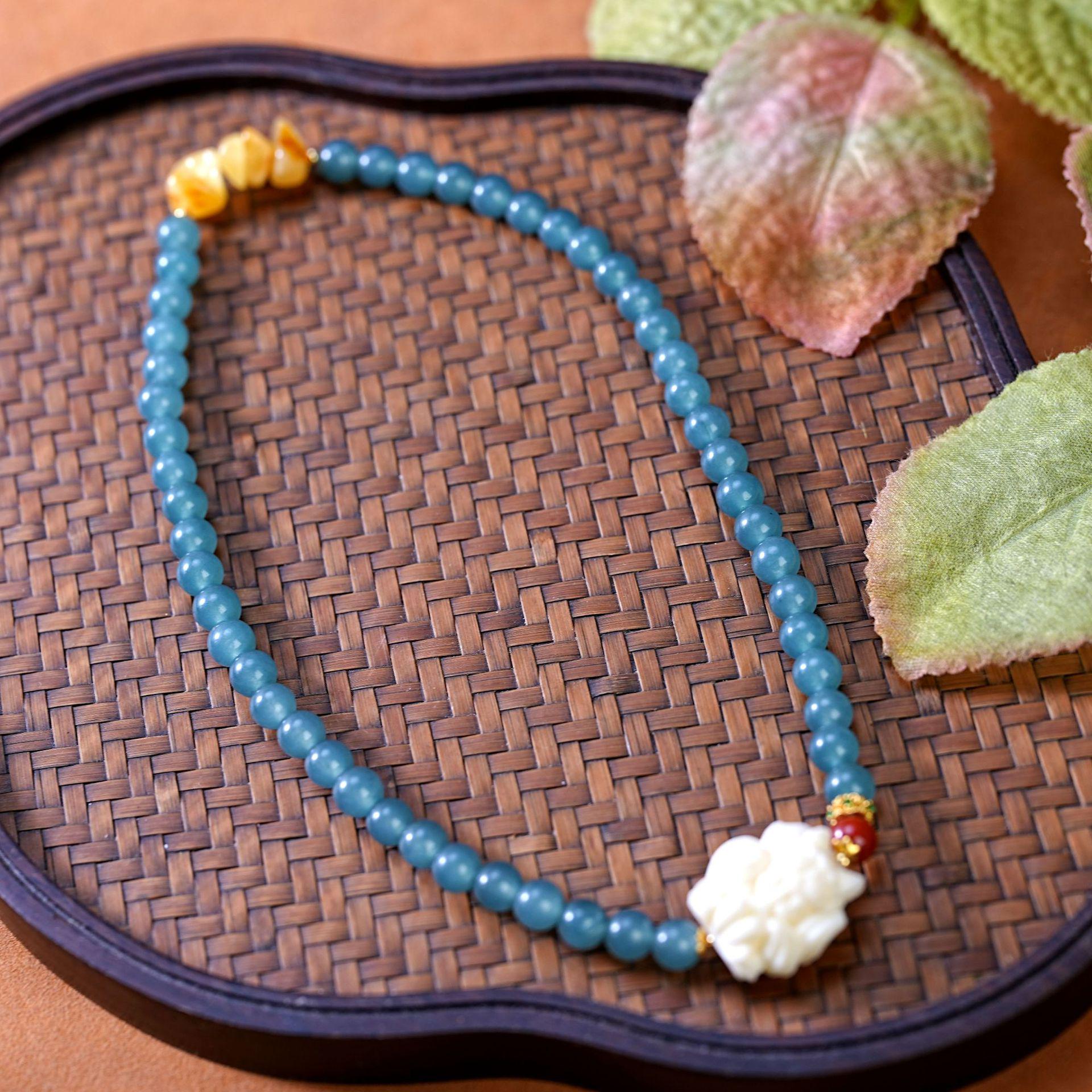 

Браслет из бусин из голубого водного нефрита и халцедона - Ретро китайский этнический стиль женские украшения