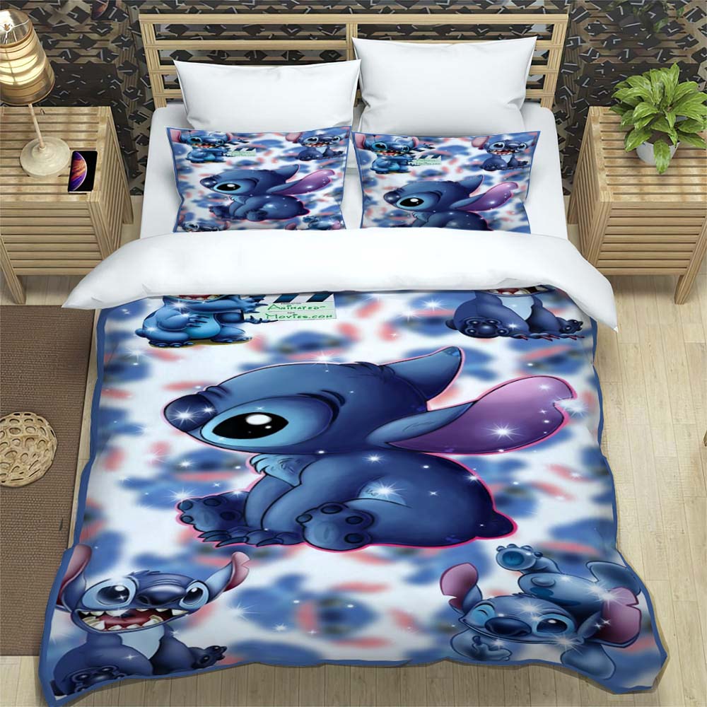 

Cute 3D printed cartoon chrysanthemum pattern Stitch duvet and pillowcase set – home decor, creative plus-size bedding, 135x200cm