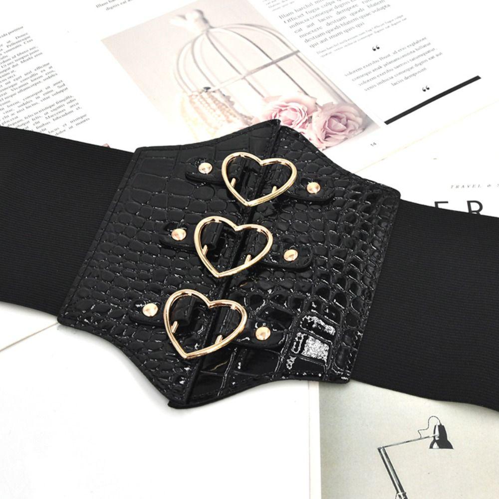 PU Leather Love Buckle Cummerbunds Dress Girdle Wide Waist Belt Personality Female Waistband  Women