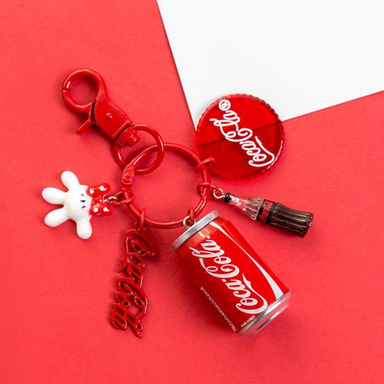 Key Chain Delicate Craft Cartoon High Simulated Funny Couple Accessory Decorative Portable Red Cola Bottle Keychain Car Pendant