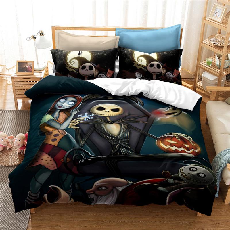 New Nightmare Before Christmas Soft Duvet Cover With Pilow Cover Bed Linen Set Jack And Saly 3D Skul Christmas Beding Set Bedrom Decor