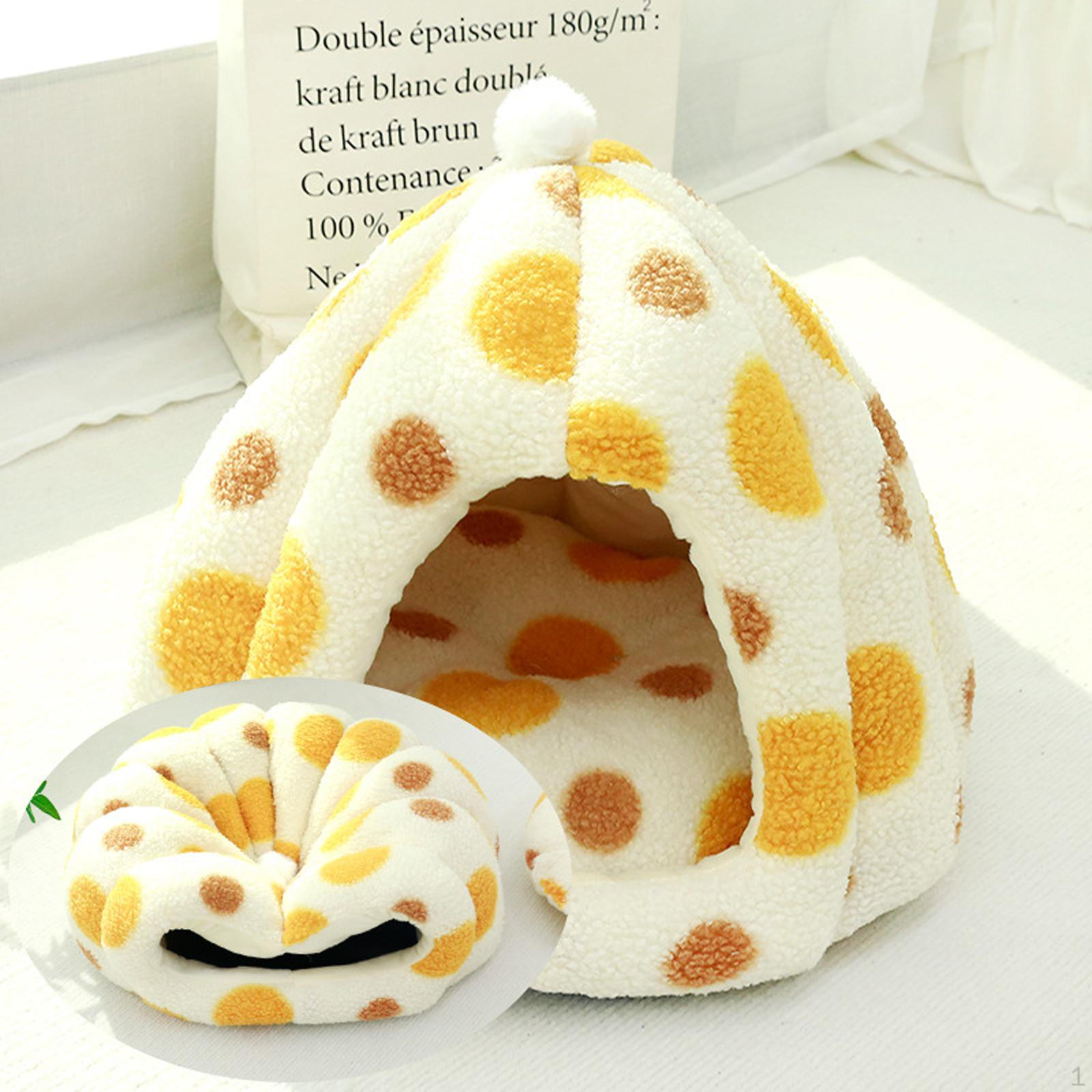 

Cat Bed for Indoor Cats Rest Cave House Tent Small Pets Kittens yellow dots