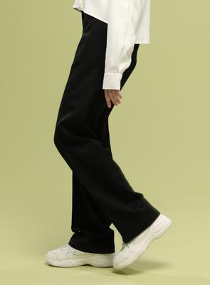 KOLEAT High-Waisted Long Semi-Wide Elastic Waist Slacks Pants [Black]