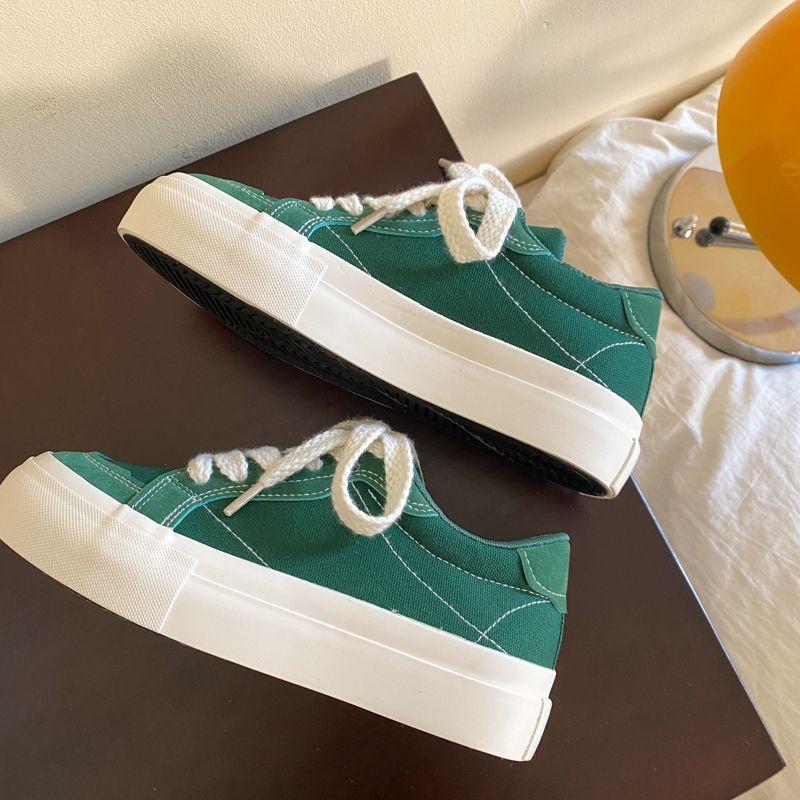 Ladies Footwear High on Platform Lace Up Spring Autumn Red Women's Canvas Shoes Designer Luxury Offer Light Trends 2025 Fashion