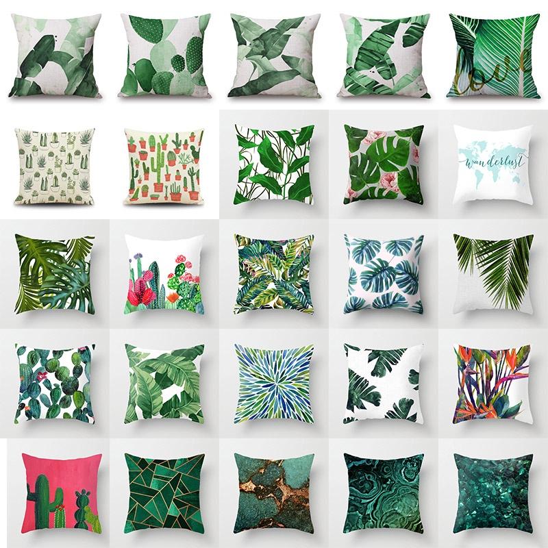 Luxuriöser Kissenbezug aus Baumwolle und Leinen mit grünen Blättern zur Dekoration von Sofa und Auto