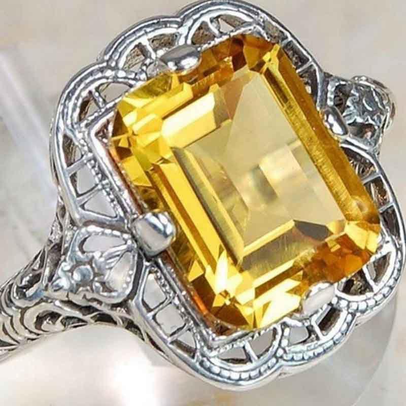 Elegant European Style Jewelry With Classic Square Cut Blue Sapphire Rhinestone Studded Ring