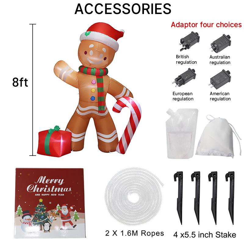 

7.8FT Christmas Holiday DIY Decoration Inflatable Gingerbread Man Candy Cane Toy LED Lit Xmas Yard Supplies Home Decor Ornaments RU