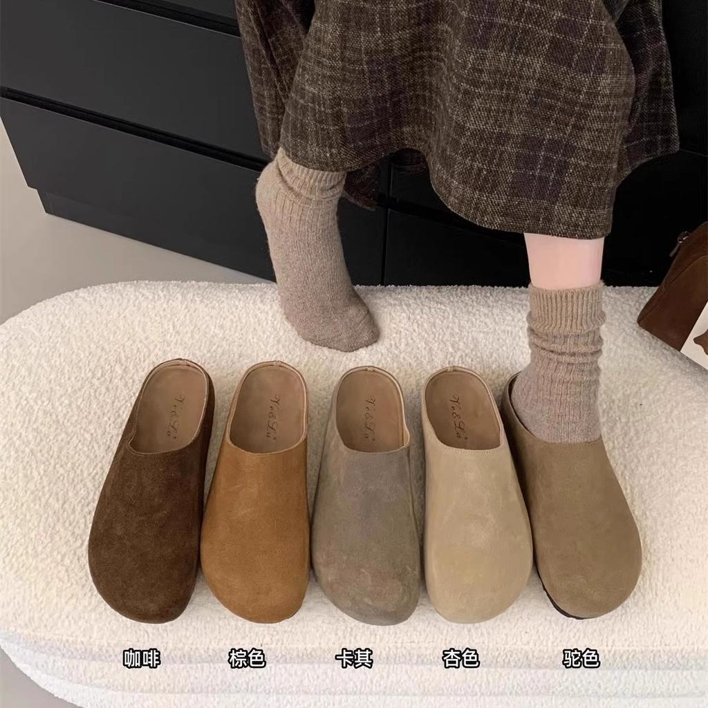 Soft leather version~ inner heightening platform Boken shoes for women's outer wear 2025 spring and summer new Mori retro baotou half slippers
