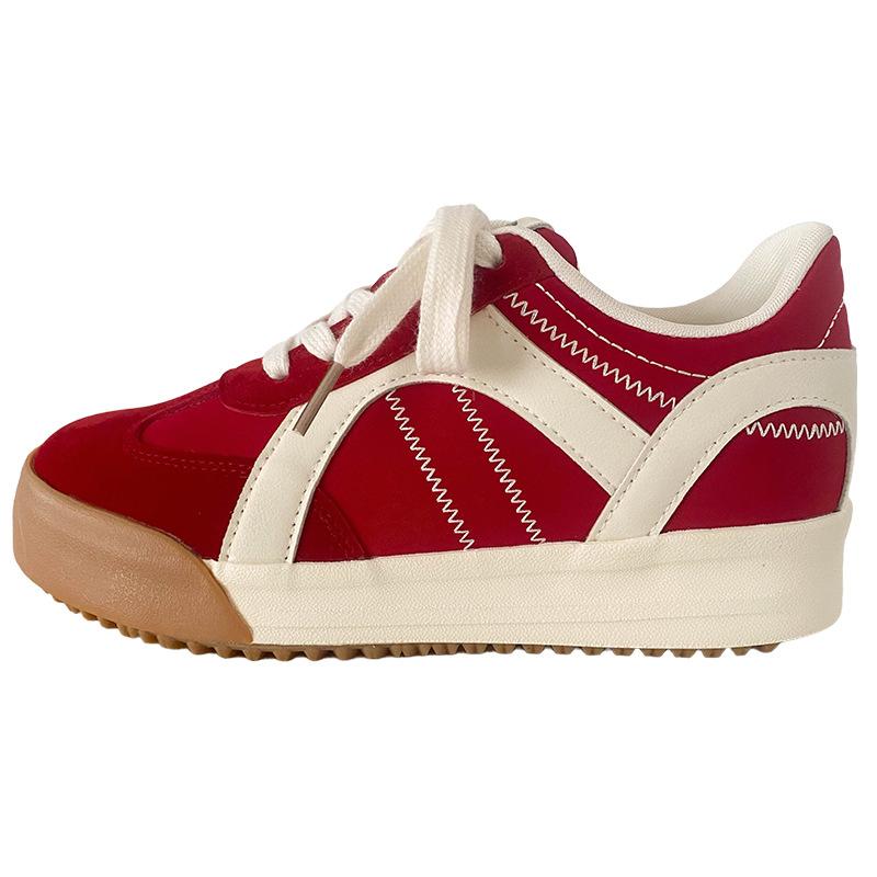 

6645 latex insole/inner heightening thick-soled German training shoes women s shoes 2025 new round head niche white shoes board shoes 40