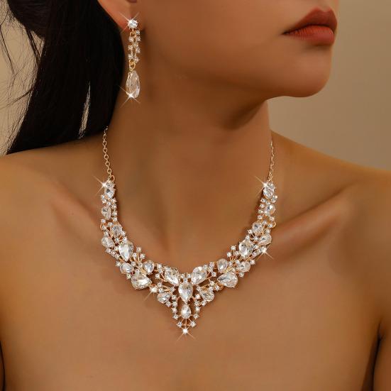 2Pcs/Set Women Jewelry Set Sparkling Water Drop Design Wedding Necklace Drop Earrings Set Bridal Jewelry Gift