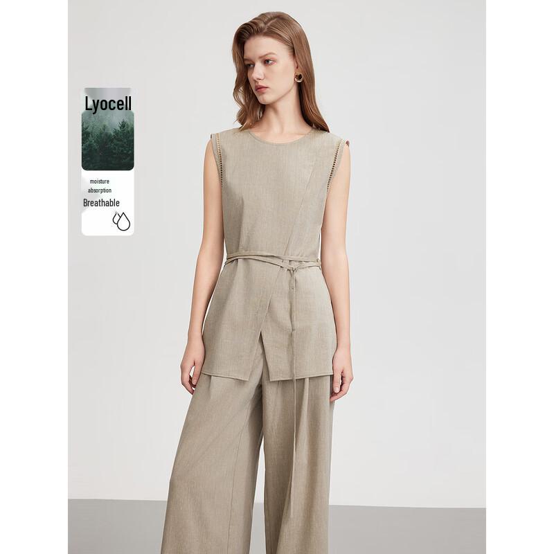 ELLE Women s French Style Tencel Linen Sleeveless Blouse M
