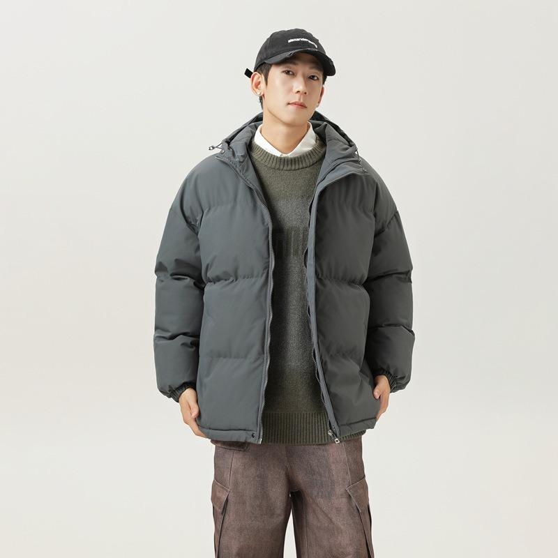 Autumn and Winter New Loose Stand-up Collar Hooded Cotton-padded Clothes Men, Guochao Simple and Versatile Warm Thickened Bread Cotton Clothes