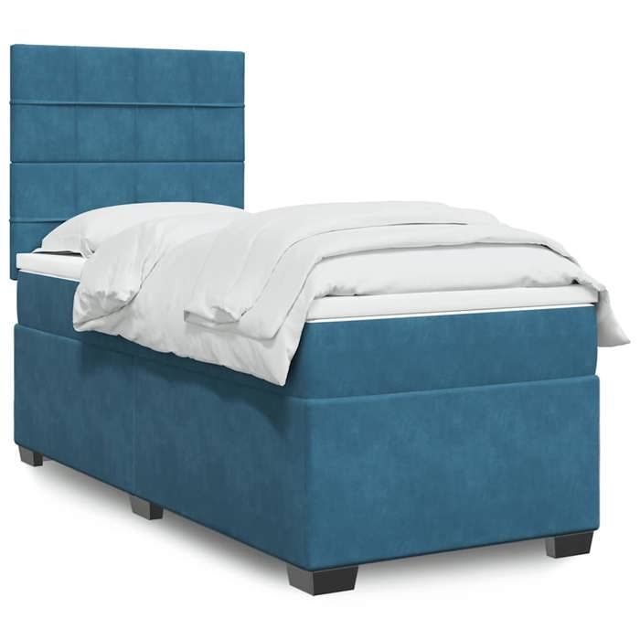 Maison Exclusive - Sommier à lattes de lit avec matelas bleu 90x190 cm velours
