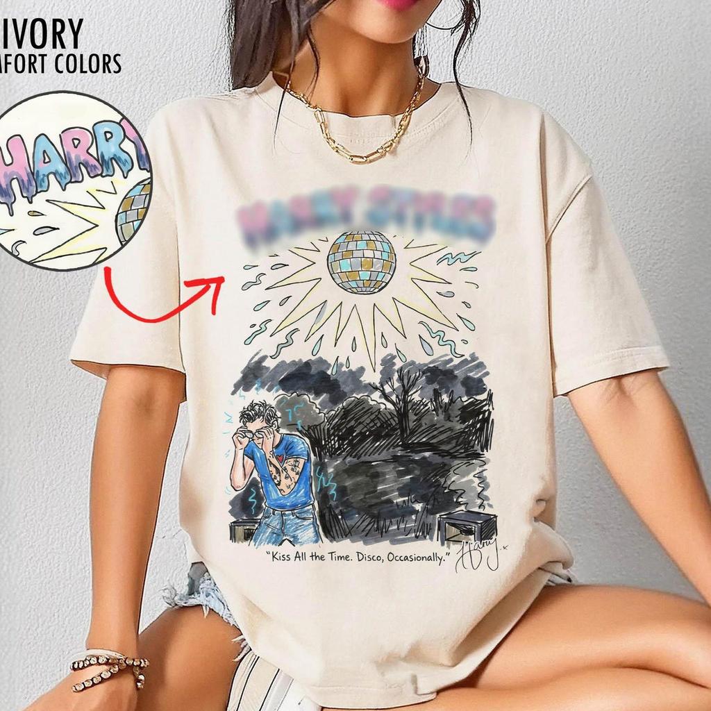 Comfort Colors Kiss All The Time Disco Occasionally Shirt, Harry Album Merch Tee, HS4 Graphic Tee, Music Tour Style T-Shirt, Unisex Fan Gift