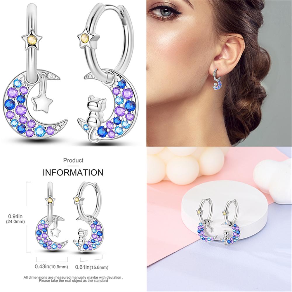 Fashion 925 Silver Luminous Shell Earrings For Women Pave CZ Heart Shape Star Moon Hoop Earrings Engagement Wedding Jewelry