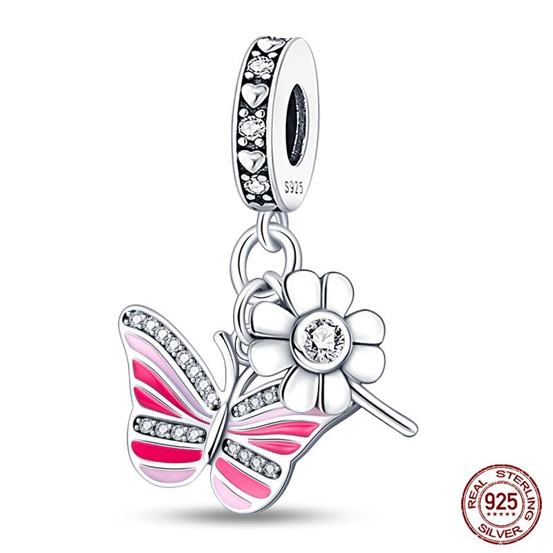 Copper Pink Collection Heart Shape Charm Beads For Brand Original Bracelet Diy Jewelry Gift