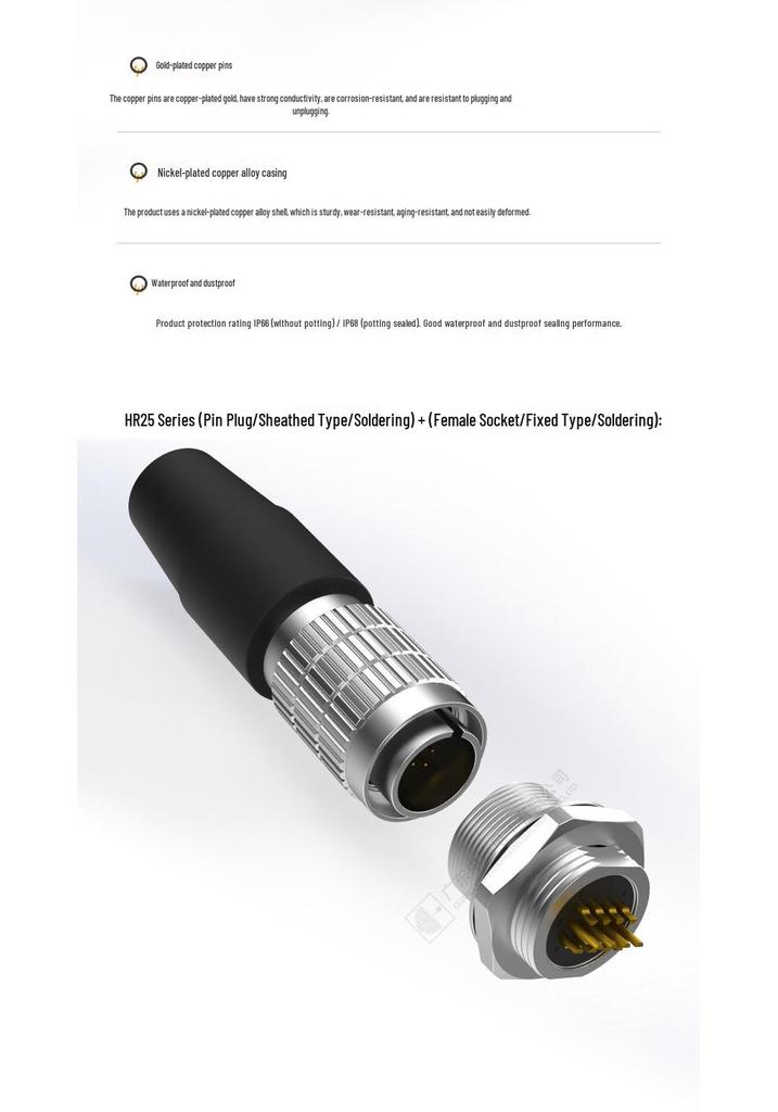 Zhonglian HR25 Gold-Plated Circular Aviation Plug - High-Precision Solderable Board Mount Quick Connector Socket