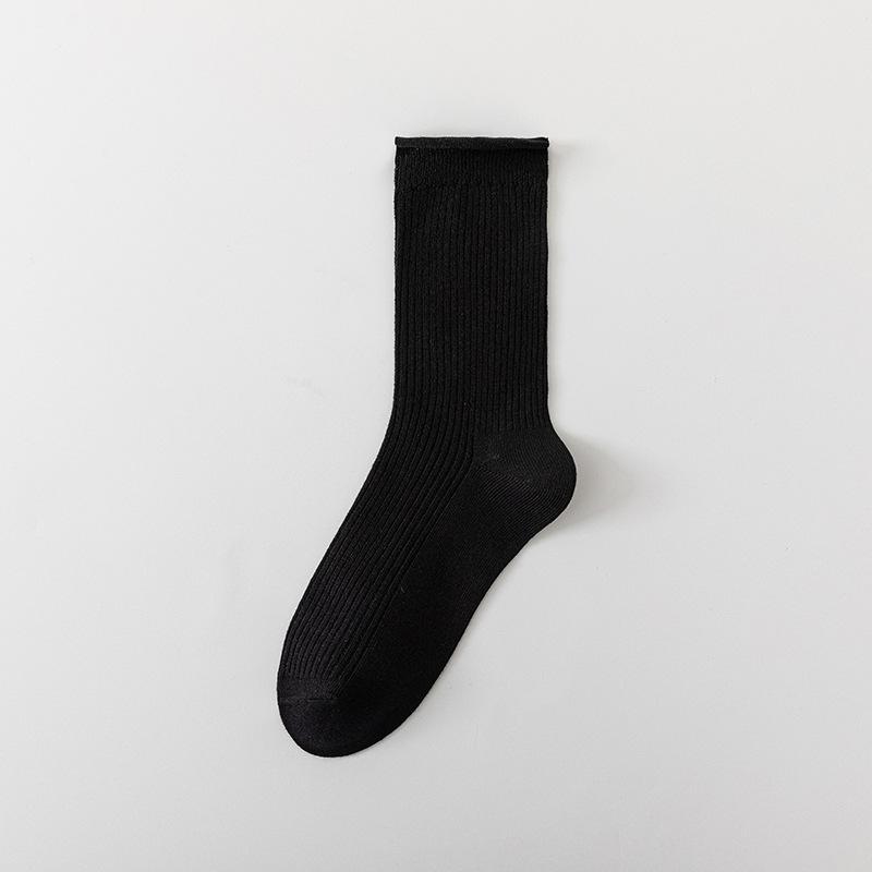 Female Autumn New Solid Color Curled Edge Breathable Wicking In The Tube Pile Pile Cotton Socks
